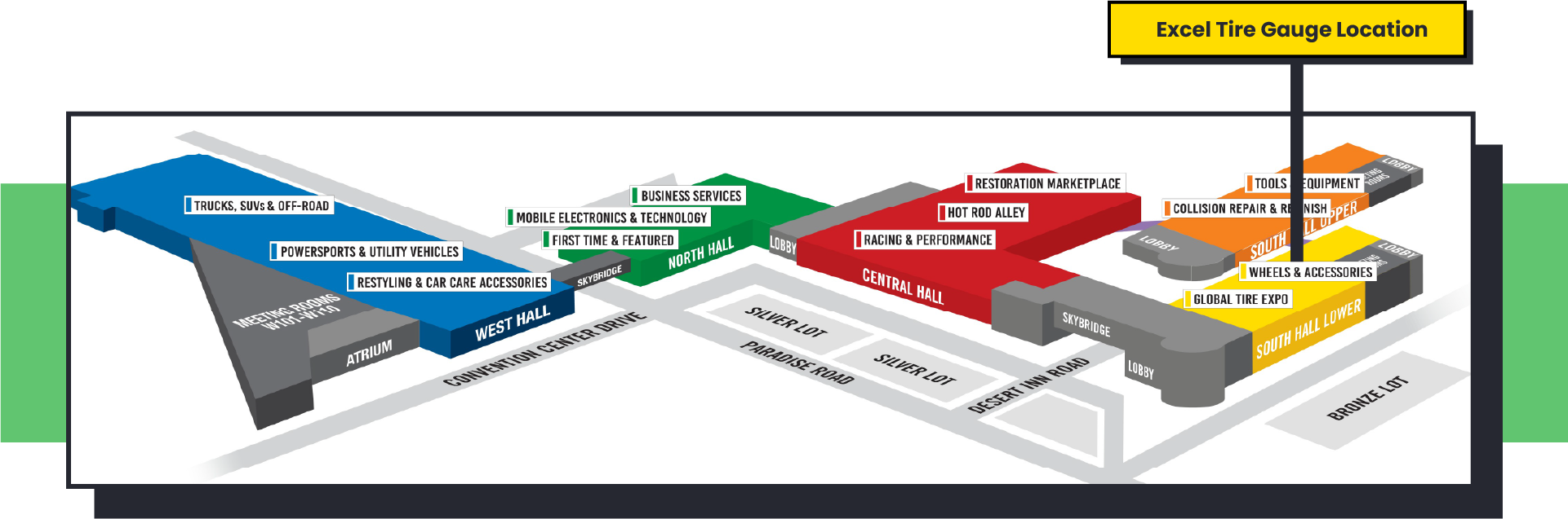 SEMA Floor Plan where Excel Tire Is Located