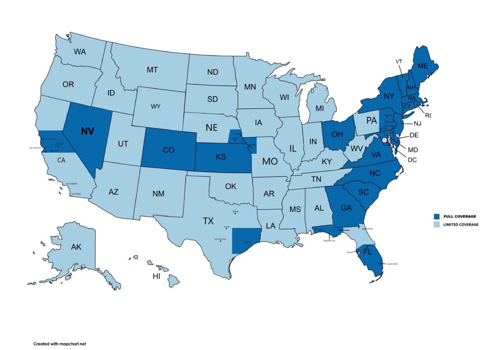 Air Excel Service Map of United States