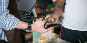 Paying by credit card at the counter