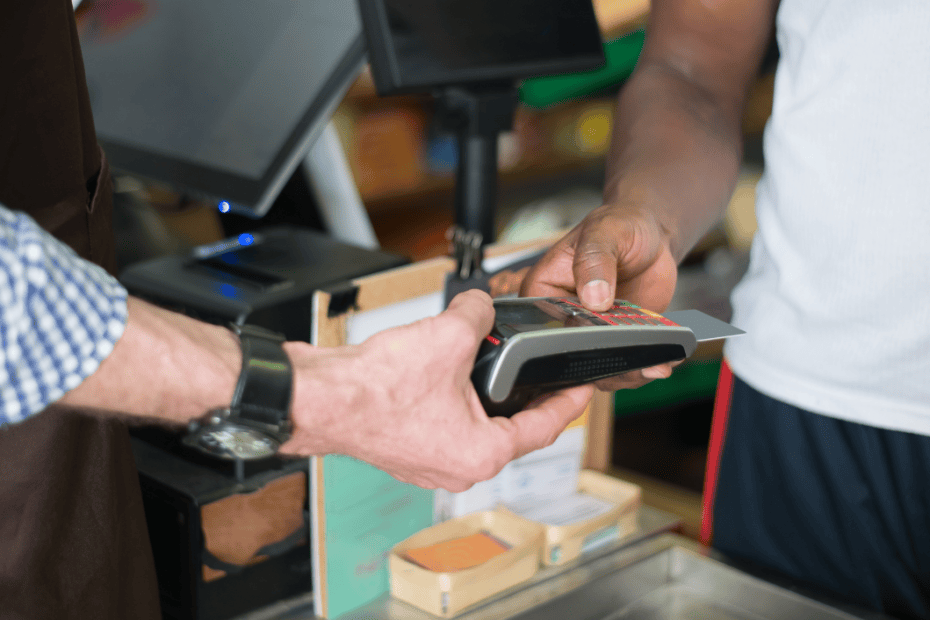 Paying by credit card at the counter